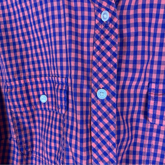Talbots 100% Cotton Casual Button Down Shirt in Orange and Blue Checkered Style - Picture 2 of 6